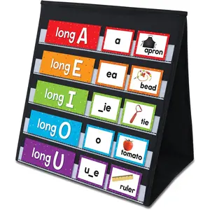 Desktop pocket chart for classroom or home — small double-sided stand pocket chart that fits standard 3" sentence strips and cards, black