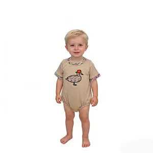 Baby Boys Khaki Duck Embroidery Camouflage Summer Boutique Short Sleeve Rompers
