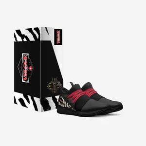 Maison Tandi Veloce Flux Sneakers - Black & Red Zebra Print Leather Comfortable Slip-On Shoes for Men and Women Unisex Fit