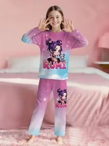 K-Pop Idol Group Pajama Set for Girls, 2-Piece Digital Print Long Sleeve Sleepwear, Comfortable and Soft Flame Retardant Fabric, Soft Casual Pajamas