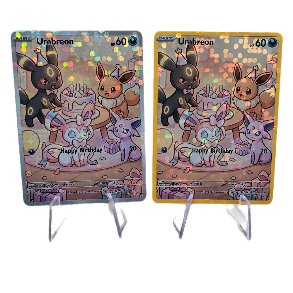 Umbreon Birthday Card - Cozy Eeveelutions Collectible - Bubble Holo Finish (Yellow or Gray Border) OR Black Border Hypno Swirl Holo
