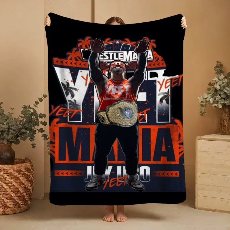 Jiusuo Red YEET Crazy Poster Digital Print Flannel Blanket - 100% Polyester, Thick, Lightweight, Breathable, Wrinkle Resistant, Durable, Soft Skin-Friendly, All Seasons Warmth, Student Dorm Single Bed/Car Back Seat Essential, Holiday Gift