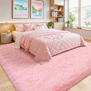 BOOPBEEP Pink rug,  Pink Modern Fluffy Shaggy Area Rug, Super Soft And Cozy Rug Non-Slip Plush Carpet, Floor Mat For Home Decor, Rug For Living Room, for Bed Room, Dorm, Room Decor, Back To School Supplies, Accent Rugs And Floor Covering, Fuze Rug