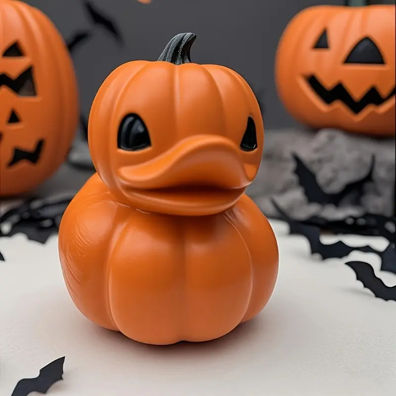1pc Orange Pumpkin Shaped Halloween Duck - Mini Resin Duckling, Halloween Atmosphere Decor, Home Bedroom Desktop Ornament, Stress Relief Toy Gift, 1Pc Orange Pumpkin Shaped Duck