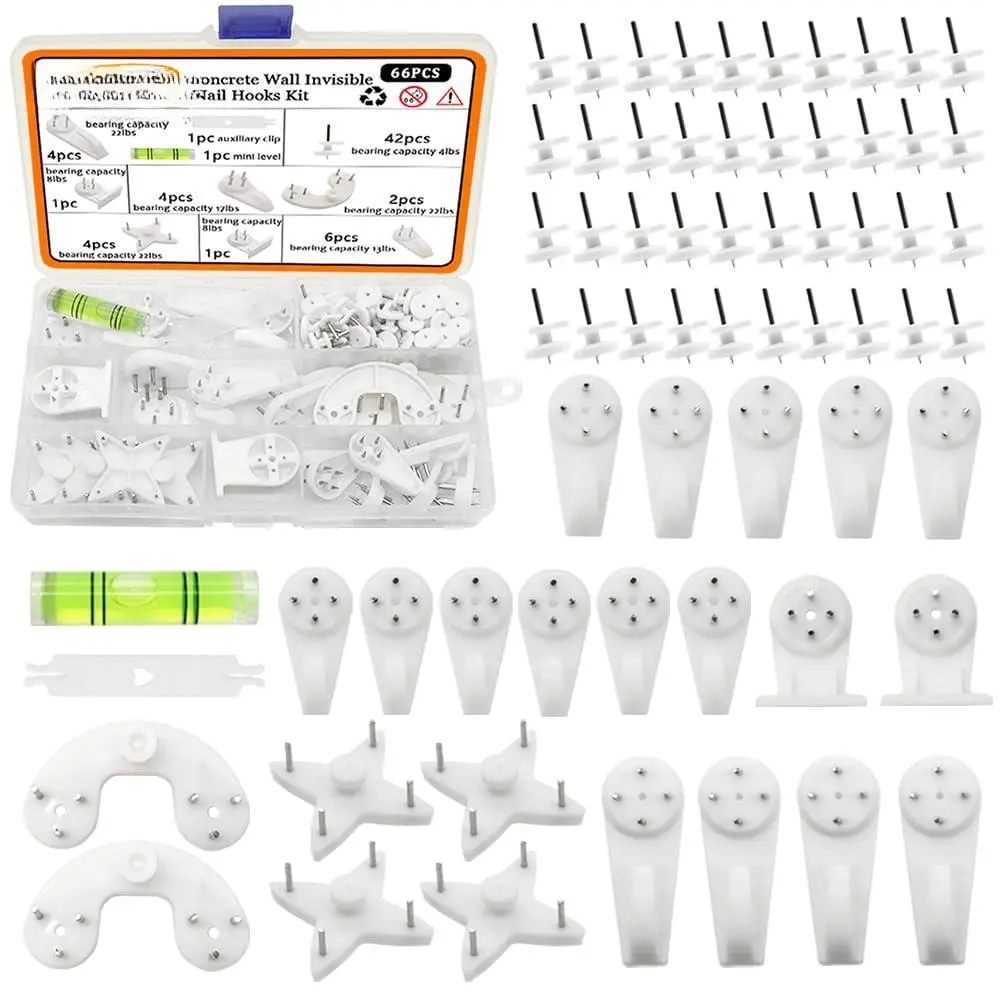 66pcs Concrete Wall Hooks Kit - Invisible Screw Hangers Non-trace In Drywall  Plaster