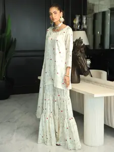 Idyllwild - 3 Piece Silk Suit With Short Kurta Gharara Pants and Dupatta