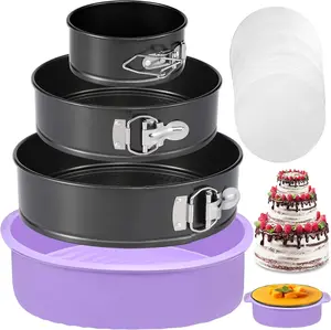 3 Pieces Nonstick Leakproof Springform Pan Set - 4 7 9 Inch Cheesecake Baking Pans with Silicone Protector, Comes with 50Pcs Parchment Paper for Baking