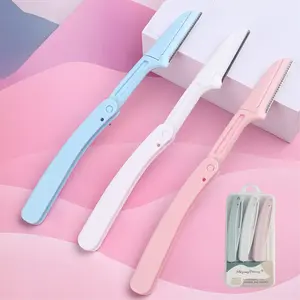 3pcs Multicolor Portable Eyebrow Trimmer，Suitable for Eyebrow Trimming, Facial Hair, Body Bikini Shaving Tool， Makeup Cosmetic Pink+Green+White Eyelash Glue Tweezers Eyelash Fixer