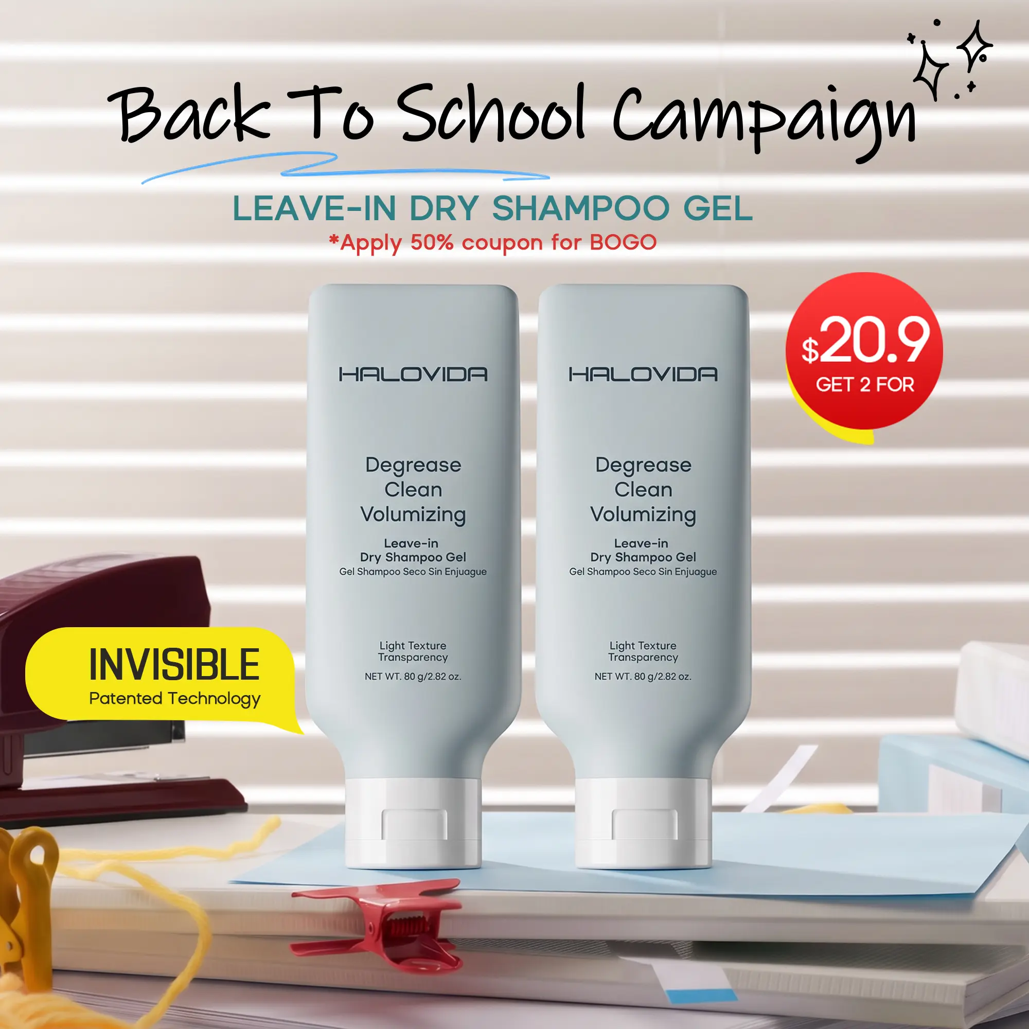 Halovida Leave-in Light Hair Dry Shampoo Gel 2.28oz,4D hyaluronic acid,Silk protein,Instant Oil Absorption,Invisible Volume Boost,Long-Lasting Oil Control,Safe & Clean Formula,Perfect for On-the-Go,Cleanser & Haircare,#backtoschool
