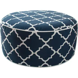 Outdoor Indoor Inflatable Ottoman Pouf D20 xH9, All Weather Round Footstool with Handle, Water Repellent Portable Footrest for Patio Garden Camping Travel Blue Geometry