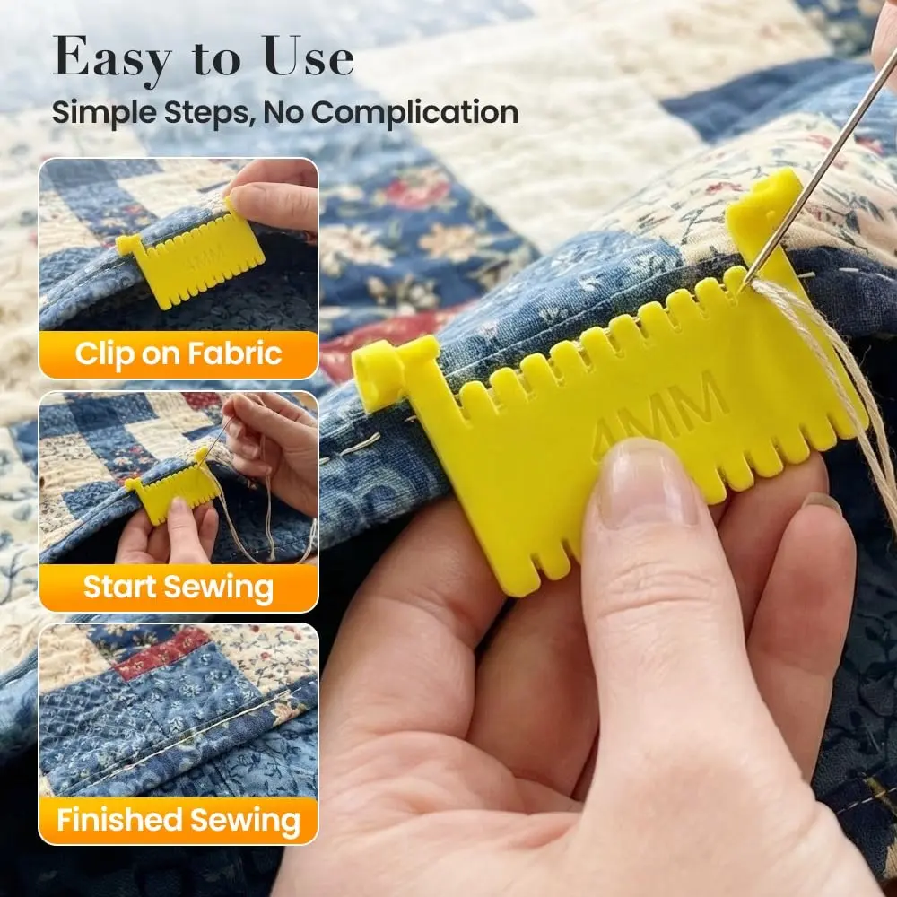 3pcs Clip-On Sewing Ruler, Hand Edge Stitch Lock, Sewing Gauge for Even Stitches, Quilting Templates with 3mm, 4mm, 5mm Spacing, Sewing Rulers for Fabric, Sewing Accessories, Sewing Supplies, Sewing Tools