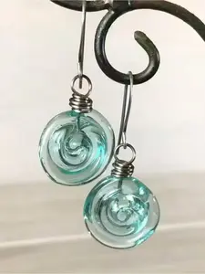 Cute Teal Swirl Glass Drop Earrings Handmade Gift for Her Trendy Boho Jewelry Lightweight Boho Dangle Earrings for Summer