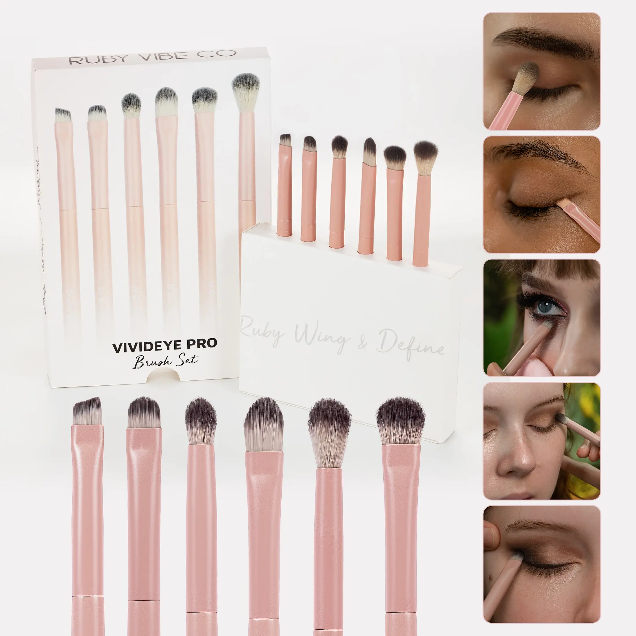 RUBY VIBE CO Eyeshadow Brush Set, 6-Piece Eye Makeup Brushes with Fluffy Blending Eyeshadow Brush, Concealer & Detail Brushes, Soft Synthetic Bristles