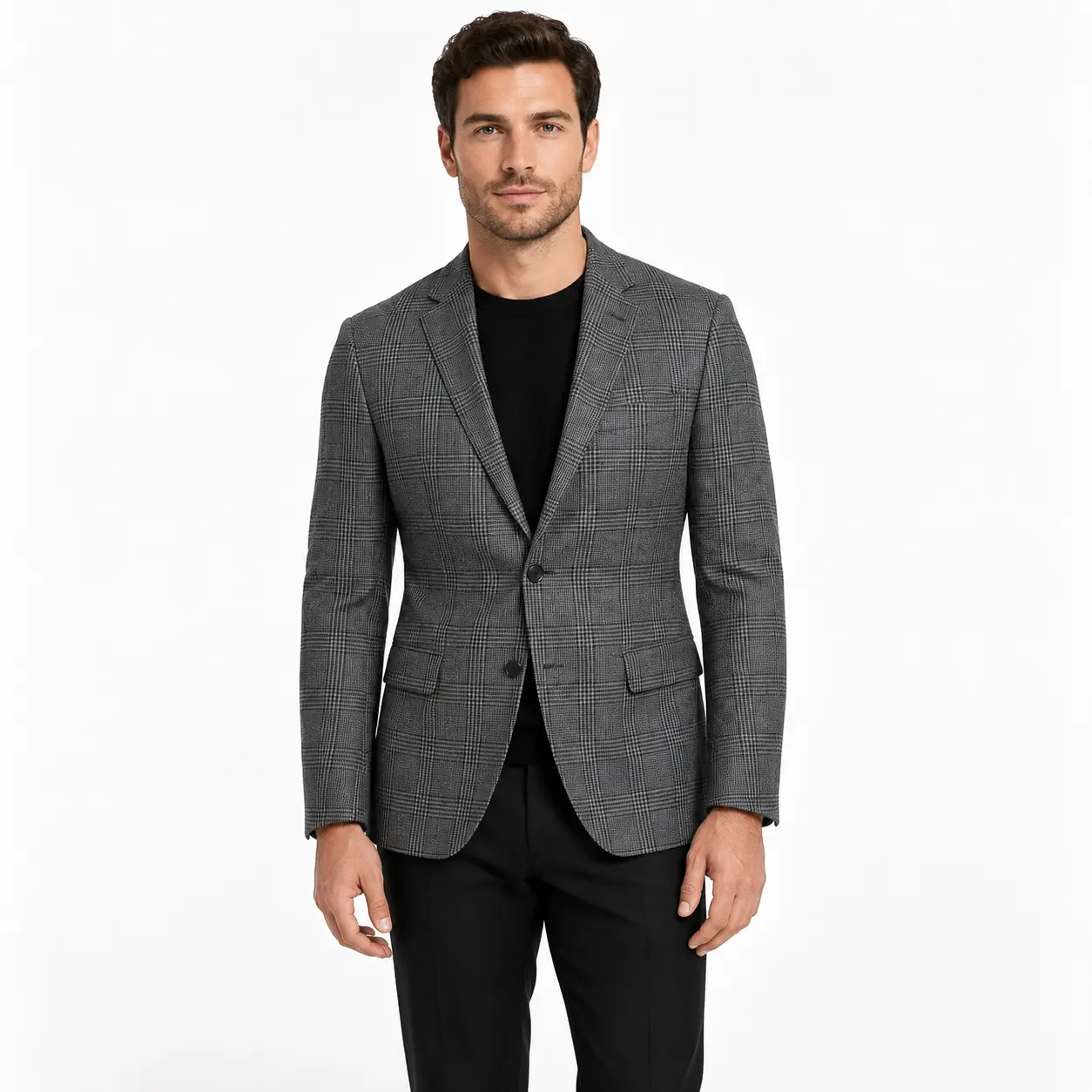 Douglas & Grahame Men's Plaid Wool Sport Coat – Slim Fit Single-Breasted Two-Button Blazer for Business, Weddings and Formal Events