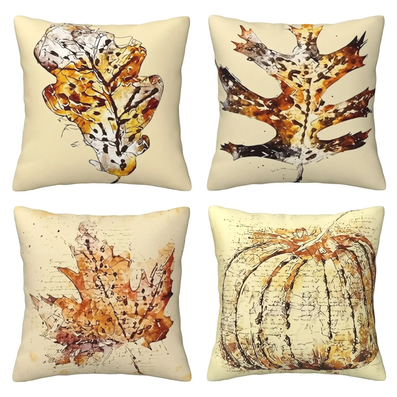 Autumn Pillow Set, Four piece Rural Style Pumpkin Maple Leaf Harvest Pillow Set, Farmhouse Autumn Thanksgiving Home Bedroom Gift, 4-piece Set with Double sided Printing
