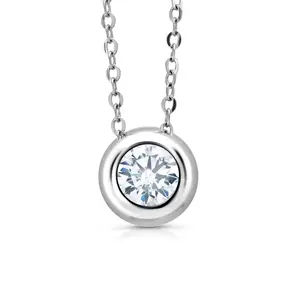 925 Sterling Silver Bezel Set Cubic Zirconia Solitaire Necklace- 16'+2' Chain, Bezel set Solitaire Necklace, Silver Bezel Necklace, Bezel Set necklace for Gift