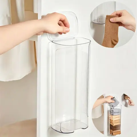 Wall Mounted Storage Box, Pull-out Hanging Underwear Socks Storage Box with Cover, Household Storage Organizer for Bathroom, Bedroom, Kitchen Bin, Multifunctional Storage Bin, Home Storage, Plastic Storage Bin