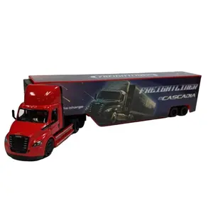 KINSMART 1:62 Scale Freightliner Cascadia Diecast Model Truck with Container Red Color Officially Licensed Product 13 Inches Length Pull Back and Go Action Door Openable Made of Diecast Metal and Plastic Parts