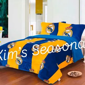 Real Madrid Sherpa Set with Pillow Cases - Blue and Yellow Design for Comfort
