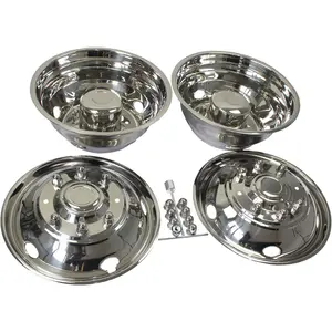 Polished 19.5 Inch 8 Lug 5 Vent Hole Polished Stainless Steel Wheel Stimulator Kit for 2003-2004 Ford F450/F550 Dually Wheel Truck