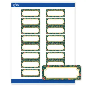 Avery® Printable Christmas Address Labels with Sure Feed® Technology, Rectangle, 1" x 2-5/8", Pre-Printed Teal & Metallic Gold Border with Holly Design, Matte White, Laser & Inkjet Compatible, 160 Total