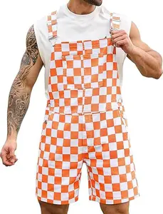 Yuanbang American Football Stretch Checkered Bib Overalls for Men and Women Game Day Jumpsuit Shorts Work Coveralls, Menswear, Womenswear, Spring Summer Fall Fashion Style Friday Night Party Outfits