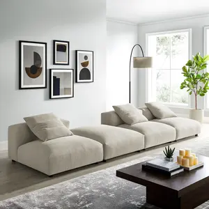Solace 4-Piece Modular Upholstered Fabric Sectional Sofa in Linen