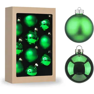 2.64'' Christmas Glass Balls Decoration Festival Party Home Decors Holiday Xmas Tree Hanging Ornaments Set 10pc Green