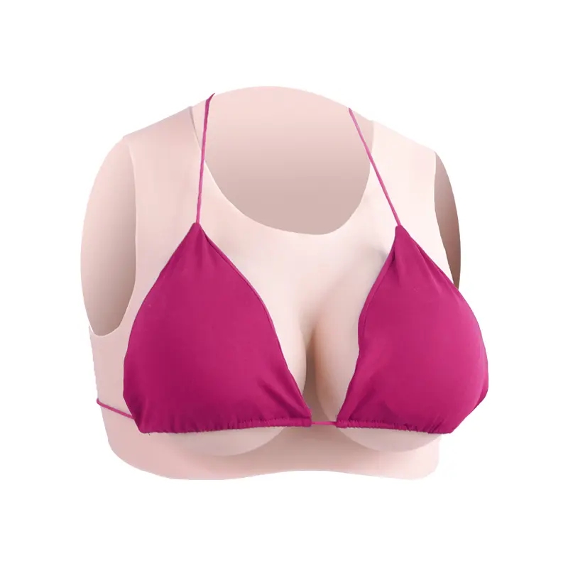 Silicone Breast Forms Breastplate B-G Cup False Breast Chest Plate Hollow Back for Crossdresser Drag Cosplay Costume Party Performance, B Cup Silicone Filler, Back Hollow