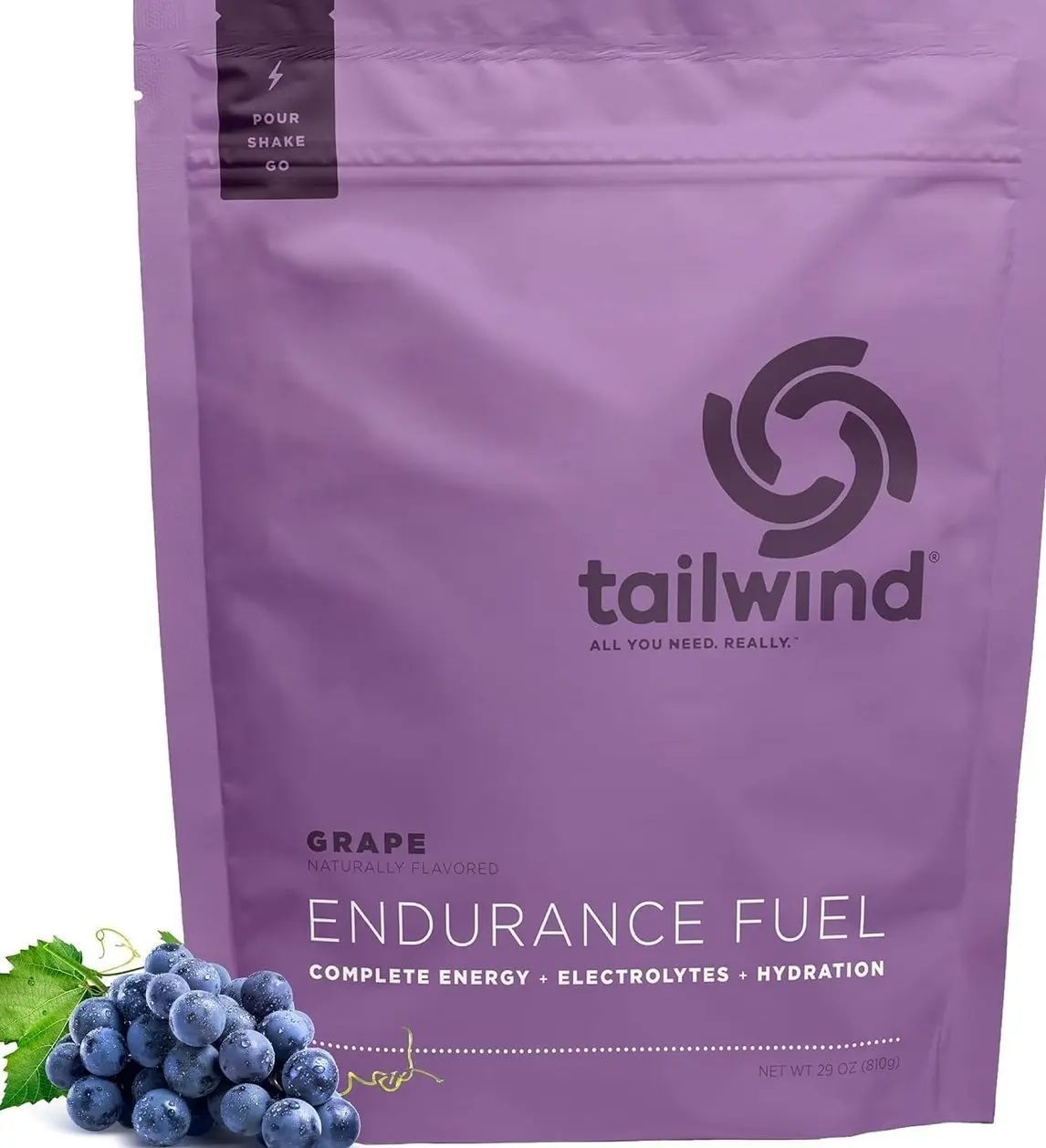 Tailwind Nutrition Endurance Fuel, Carbohydrate & Electrolyte Sports Drink Mix Powder, Gluten-Free, Vegan, Grape, 30 Servings