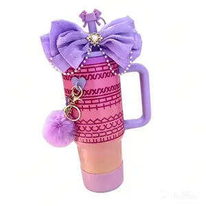 Bling Cup Accessories for Stanley Cup 30oz 40oz 20oz Tumbler with Handle, including Bow Straw Topper Cover, Straw Bow Decorate, Leather Water Bottle Handle Strap, Boot (Black)