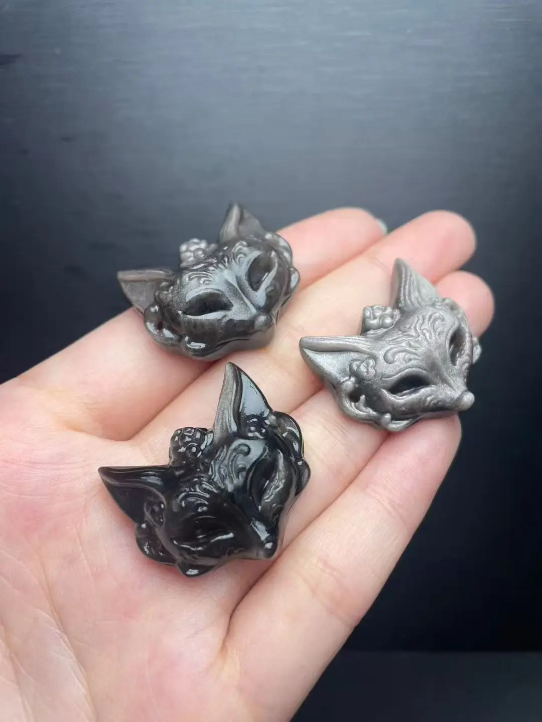 Natural silver obsidian fox DIY 1 pcs gifts Women's gifts Birthday gifts Charming