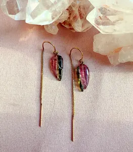 Gemstone Earrings Drop – Touramaline Gold Threader