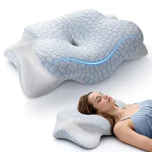 Benazcap Cervical Neck Pillow for Neck and Shoulder Odorless Memory Foam with Soft Silk Cover Ergonomic Orthopedic Support for Side Back & Stomach Sleepers White