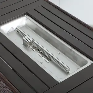 Propane fire pit table with glass windproof cover outside, rectangular gas fire pit