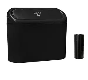 Mini Car Trash Can with Lid – Portable Leakproof Auto Garbage Bin with 15 Bags, Hanging Vehicle Organizer for Car, Office, Bedroom & Home Use (Black)