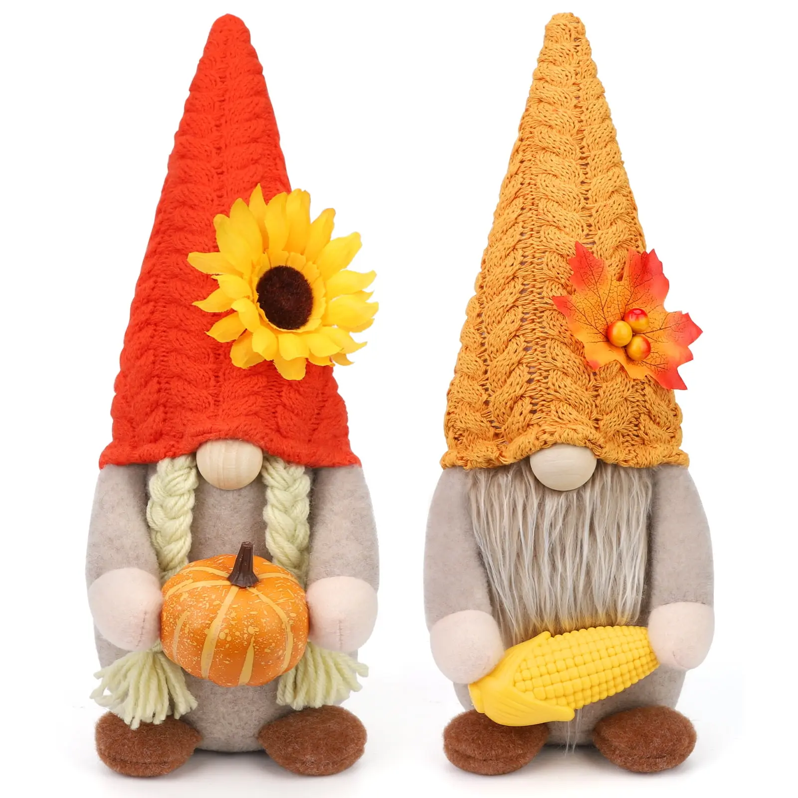 Thanksgiving Gnome Decorations, 2Pack Handmade Fall Harvest Gnome Plush Swedish Gnomes Ornaments with Pumpkin Corn Maple Leaves Thanksgiving Gifts Autumn Holiday Decorations