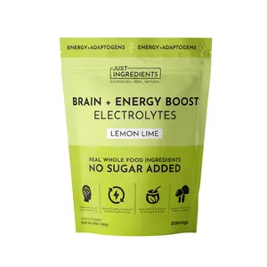Just Ingredients Brain + Energy Boost Electrolytes Lemon Lime 30 Servings No Sugar Added with Citicoline & Adaptogens for Focus & Hydration