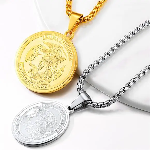 FatihHeart the Archangel Necklace Catholic Saint Pendant Necklace Stainless Steel FatihHeart the Archangel Necklace Catholic Saint Pendant Necklace Stainless Steel