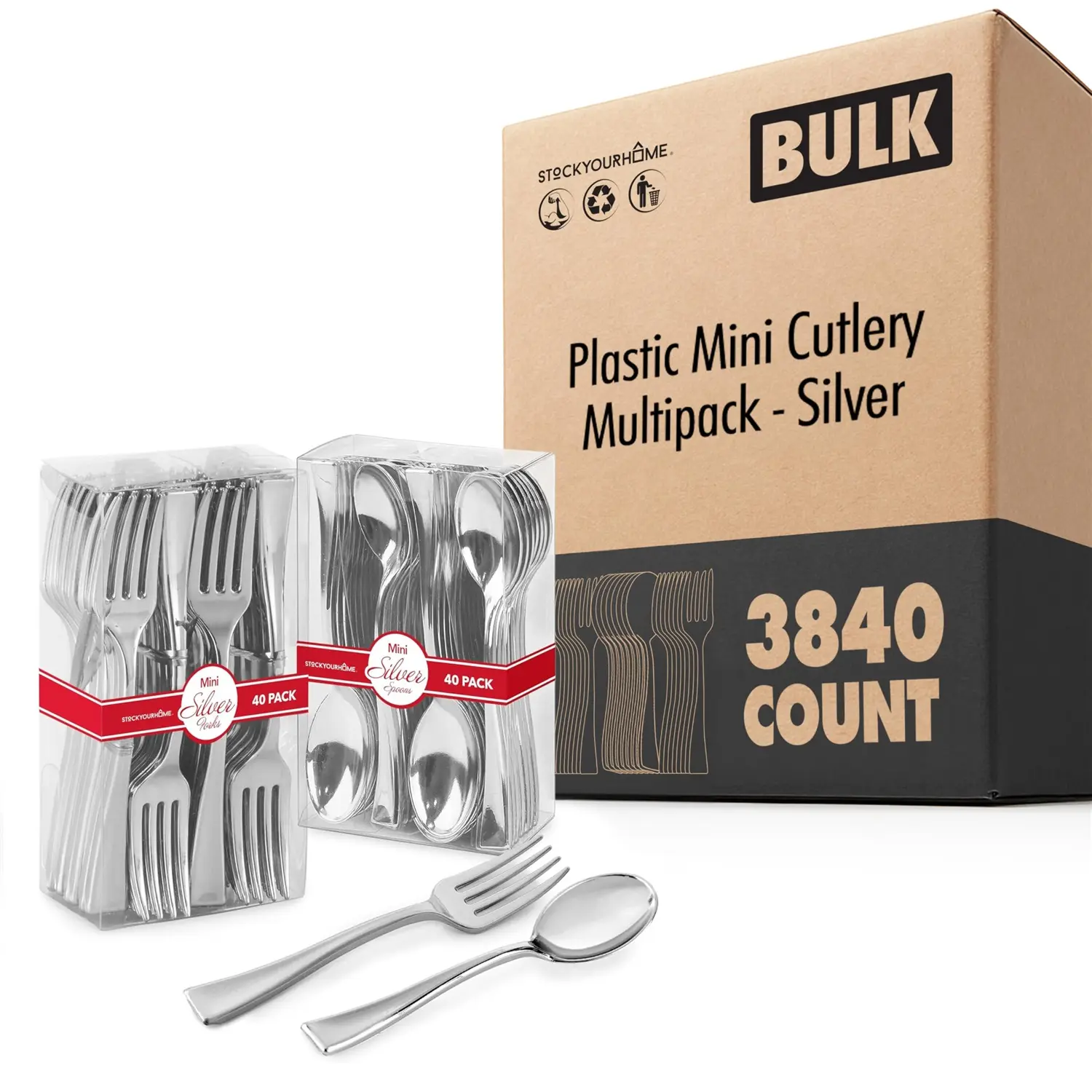 Plastic Mini Cutlery Multipack - Silver 3840 Count