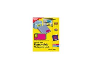 Avery High-Visibility Removable ID Labels Laser/Inkjet 2 x 4 Asst. Neon 120/Pack