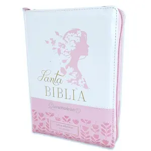 Biblia Quinceañera con Cierre Compacta 11 puntos RV1960, imit piel blanco floral con índice