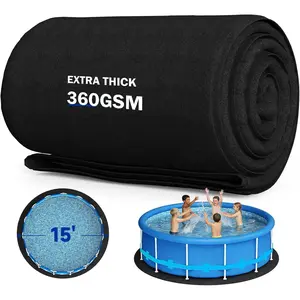15Ft Round Pool Liner Pad for Above Ground Pools, 360G/M² Extra Thick Heavy Duty Under Pool Mat, Seamless Puncture Resistant Geotextile Fabric Ground Padding, Extends Liner Life, Black