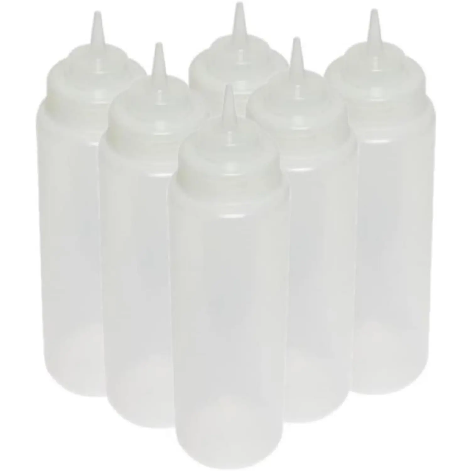 Set of 6 Squeeze Condiment Wide Mouth Dispensing Bottles 24 oz Clear- Plastic Squeeze Bottle For Sauces Spreads Ketchup Mustard Mayo Hot sauces and Olive oil