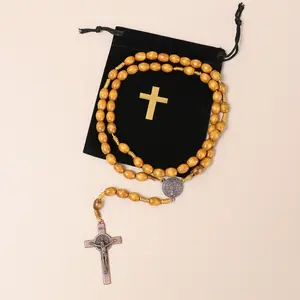 Handmade Wooden Rosary Bead,Catholic Rosaries,Crucifix Pendant,First Communion Gift for Men&Women Baptism Gift Solid Colored Simple Style Rosary Beads Gifts for Mother,Grandma,Elders Christian Gifts