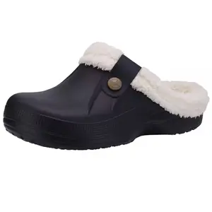 Black Waterproof Thick Padded Cotton Shoes Suitable For Women To Wear In Winter Outdoor Slippers Home Clogs For Men Shoe