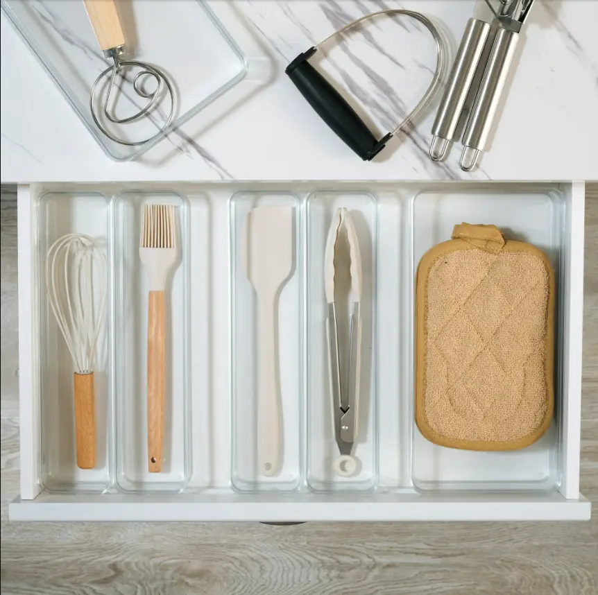 6-Piece Clear Plastic Drawer Organizer Set, Stackable Storage Bins