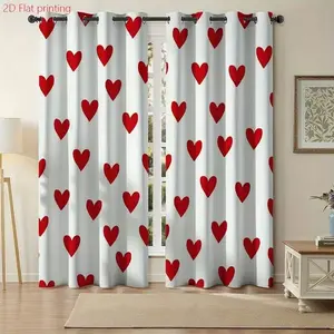 Modern Half-Translucent Polyester Curtains, & Heart Print, Suitable for Living Room, Bedroom, Kitchen, Office, Home Decoration Curtain
