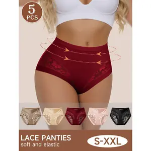 QUASTI 5/10 Pack Mid Waisted Spliced Sexy Lace Women's Panties, Skin-Friendly Soft Invisible Comfortable Lightweight Sweet Underwear, Soft Fashionable Elegant Confidence Underwear, S-XXL