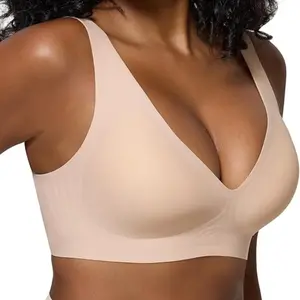 Jelly Bra for Women Deep V Seamless Wireless Support Lift No Underwire Plunge Bralettes Full Coverage Push Up BraJ